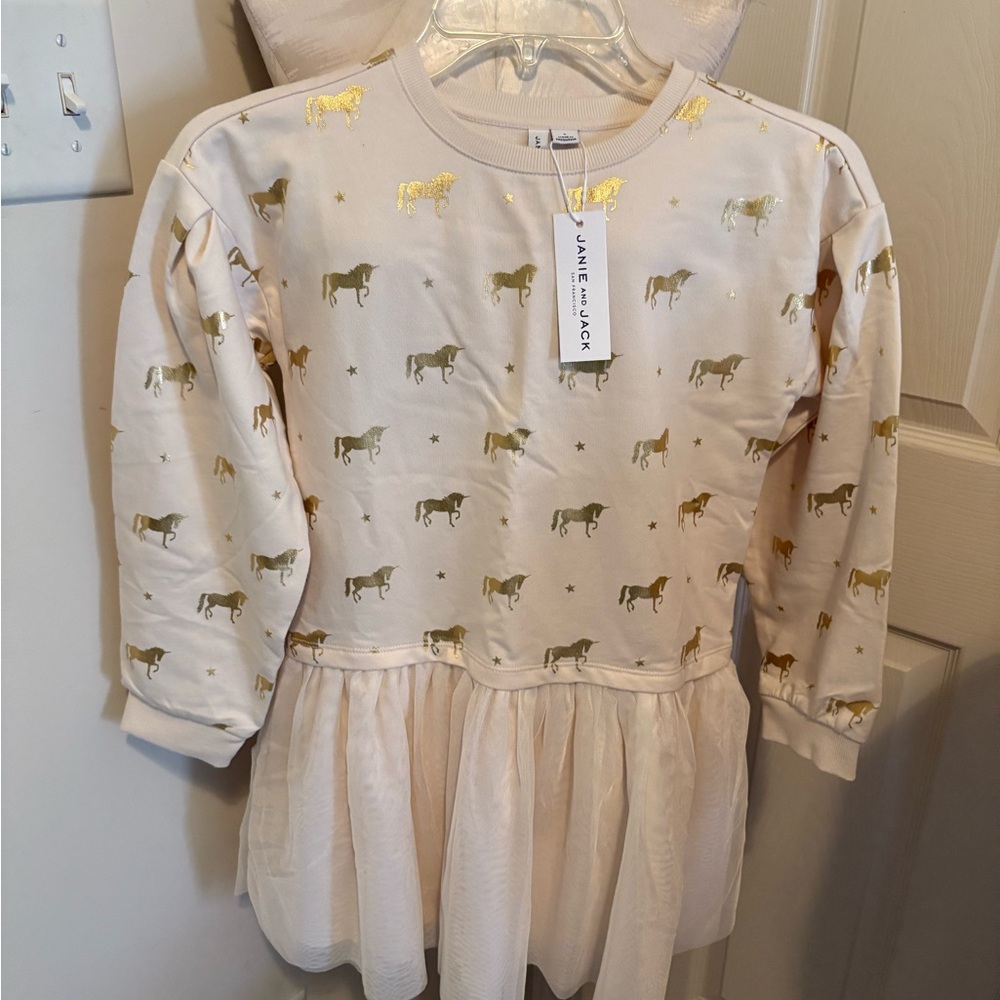 Janie and Jack Gold Horse Print Dress nwt $69 size 8 fun tulle
